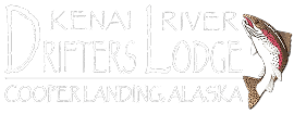 Sunny day at Kenai River Drifters Lodge in Cooper Landing, Alaska, with anglers preparing for river fishing.