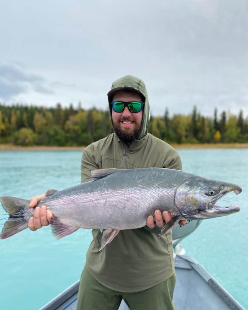 Large fish caught during Kenai River fishing trip at Drifters Lodge, Alaska.