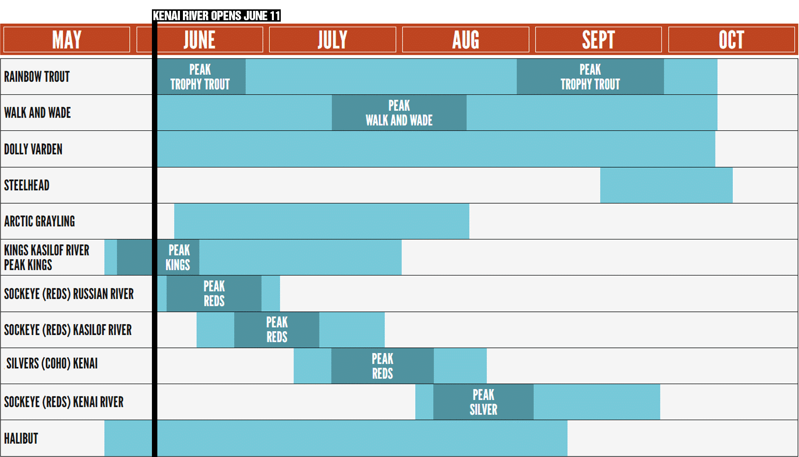 Graph showing Best times to fish on the kenai River