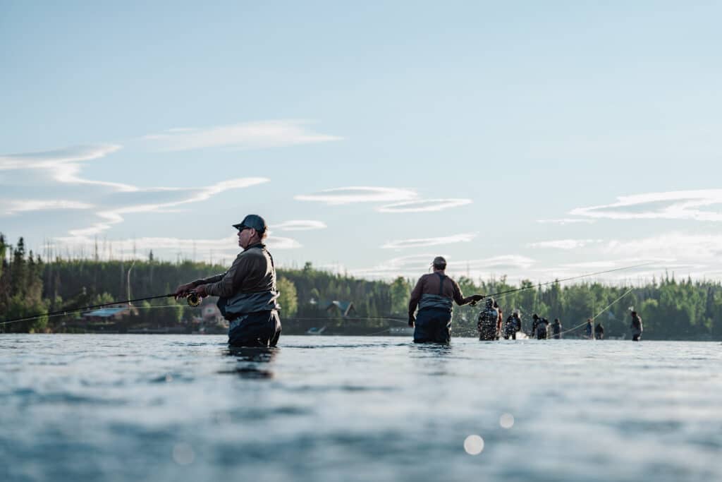 Fishing at Kenai River Drifters Lodge in Alaska, where anglers enjoy scenic river fishing experiences.