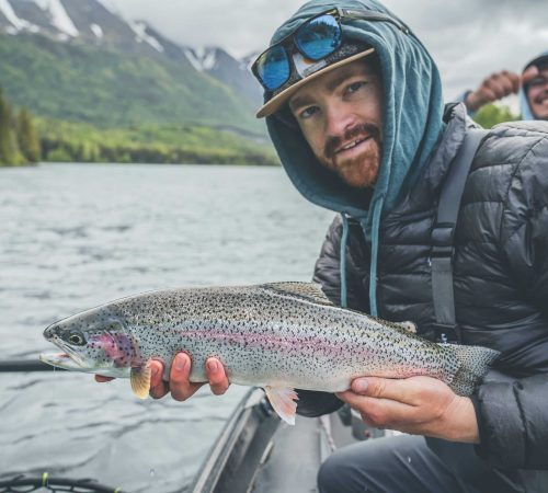 Rainbow trout caught on a fishing trip at Kenai River Drifters Lodge in Alaska.