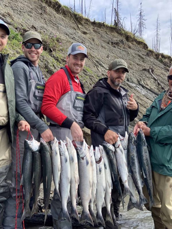 Freshly caught salmon displayed at Kenai River Drifters Lodge during a fishing trip.